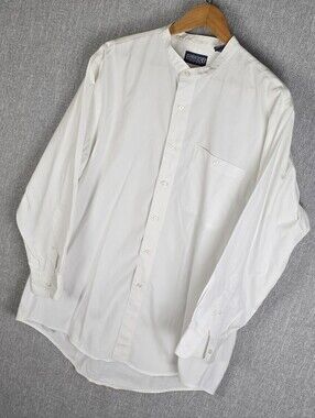 Lands' End Pinpoint Oxford Button Front Dress Shirt White Sz 16 1/2 - 32